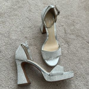 Jessica Simpson silver bedazzled platform heels